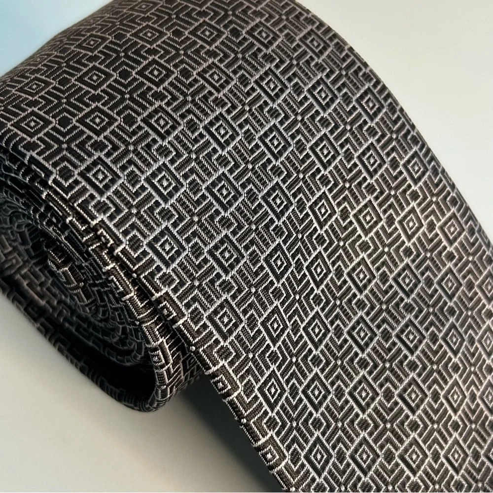 Laurant Bennet Geometric Black and Gray Men's 60” Tie